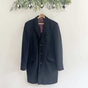 Mens A.M London Black Wool Long Pea Coat Large